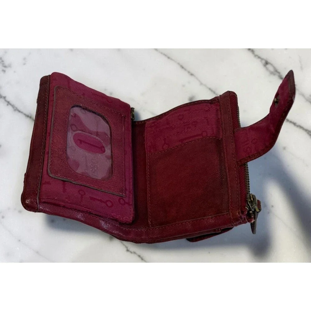 Fossil Wallet Burgundy Leather Bifold  Zip Coin Pocket